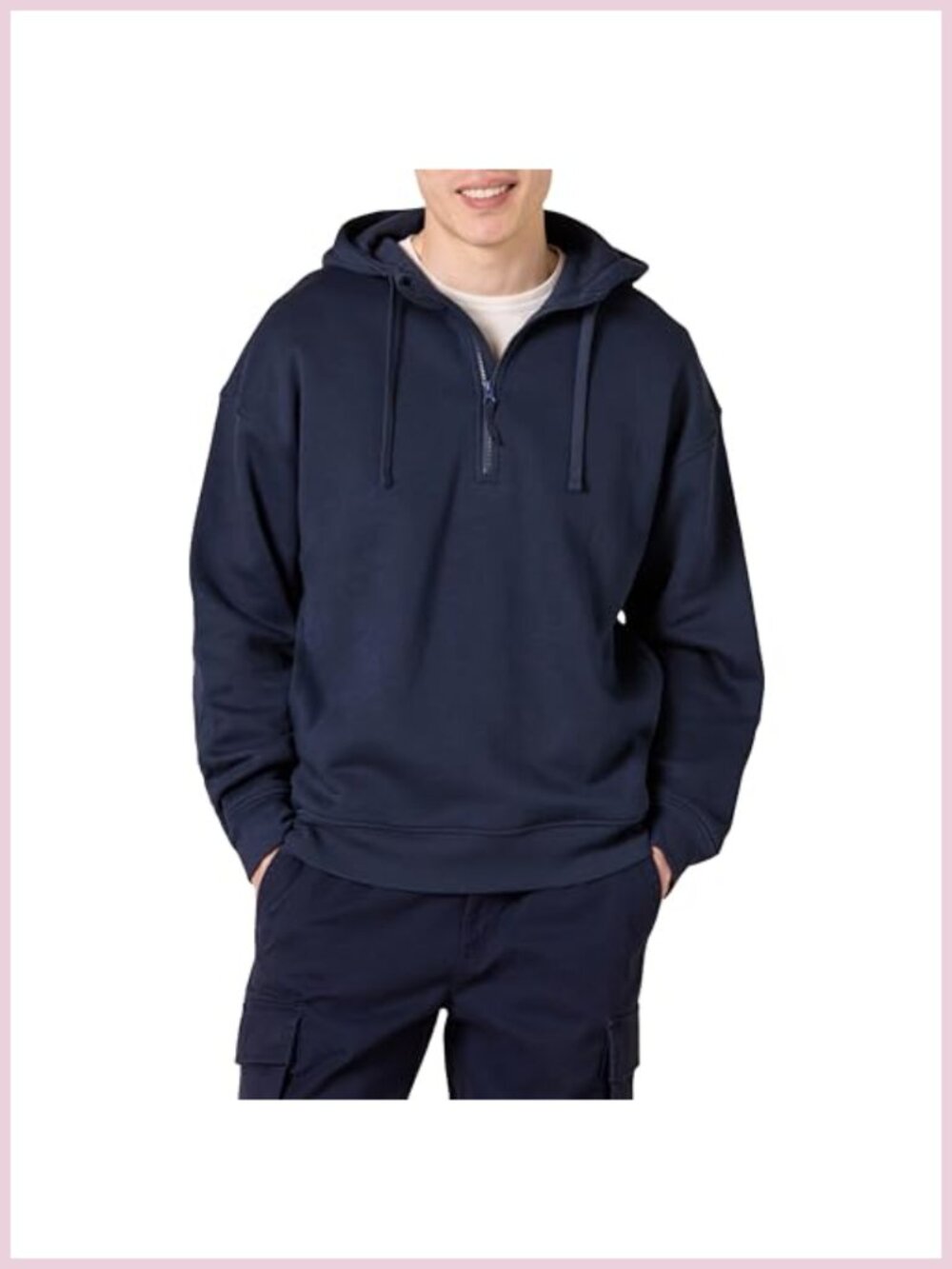 Men's Oversized Quarter-Zip Hoodie Brushed-Back Fleece Sweatshirt